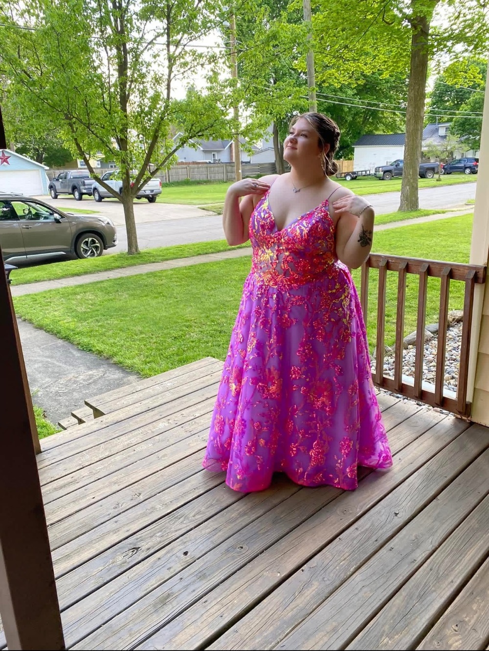 Plus-Size Pink Purple Sequin Evening Dress